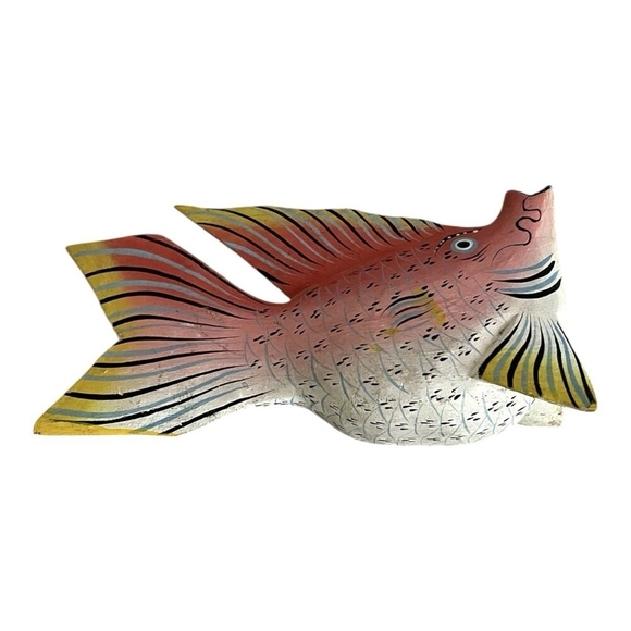 Colorful Hand-Carved Handpainted Wooden Fish Statue Figurine Nautical Home Decor - Picture 4 of 5